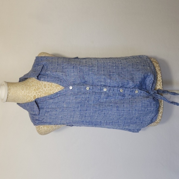 Talbots Women's Blue Chambray 100% Linen Button Down Tie Front Top Size SP - Picture 1 of 14